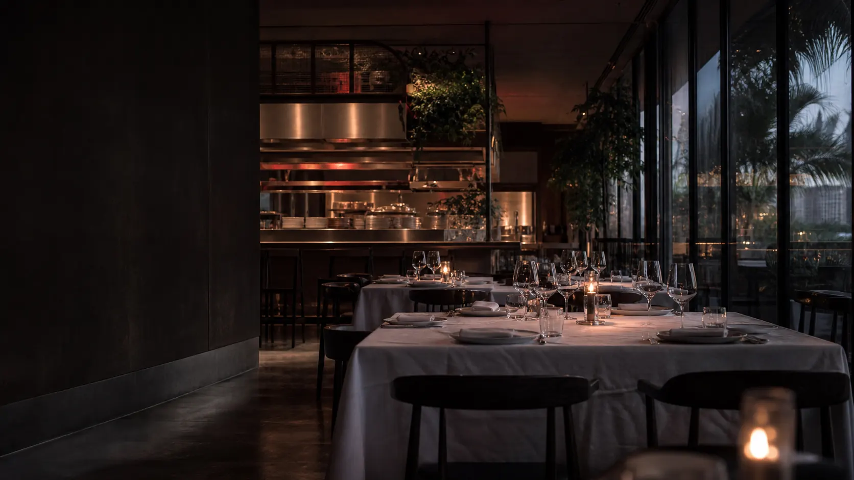 Conceptual empty restaurant room in the final quiet minutes before service