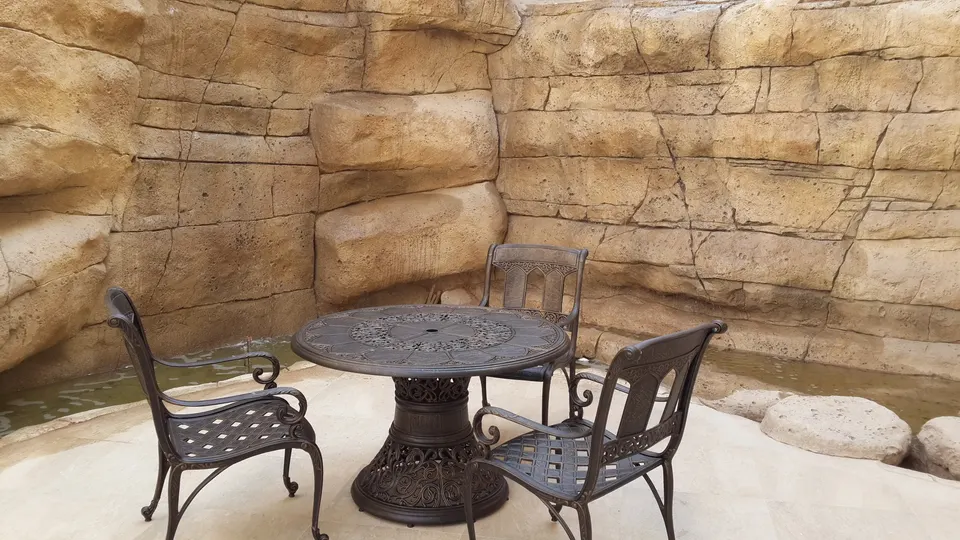 Rock-court table setting at a destination development, Oman 2014