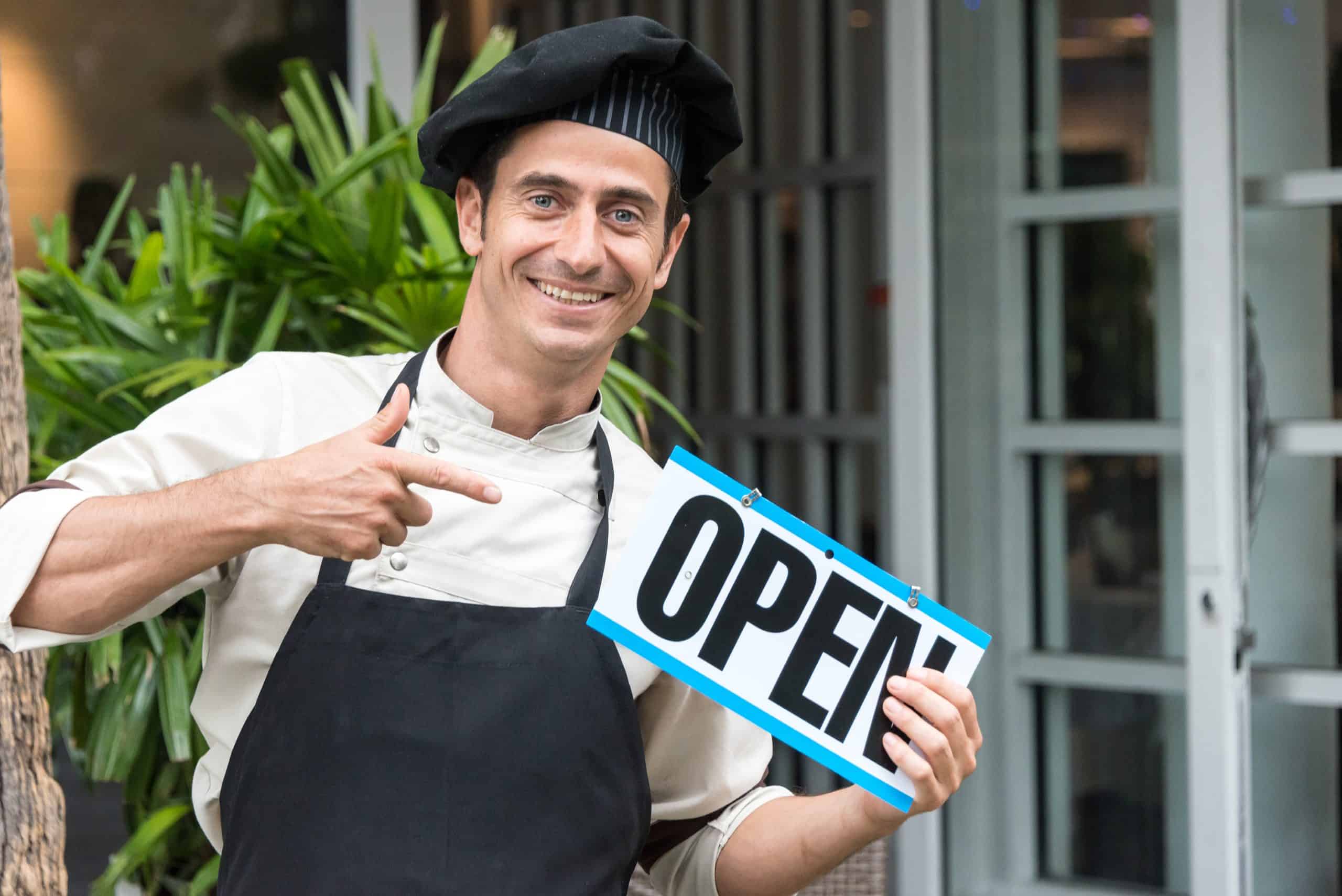 Open sign for new restaurant startup.